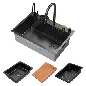 ML-Design Spülbecken Edelstahl Anthrazit 68x46cm mit Zubehör, Wasserhahn, Schneidebrett.