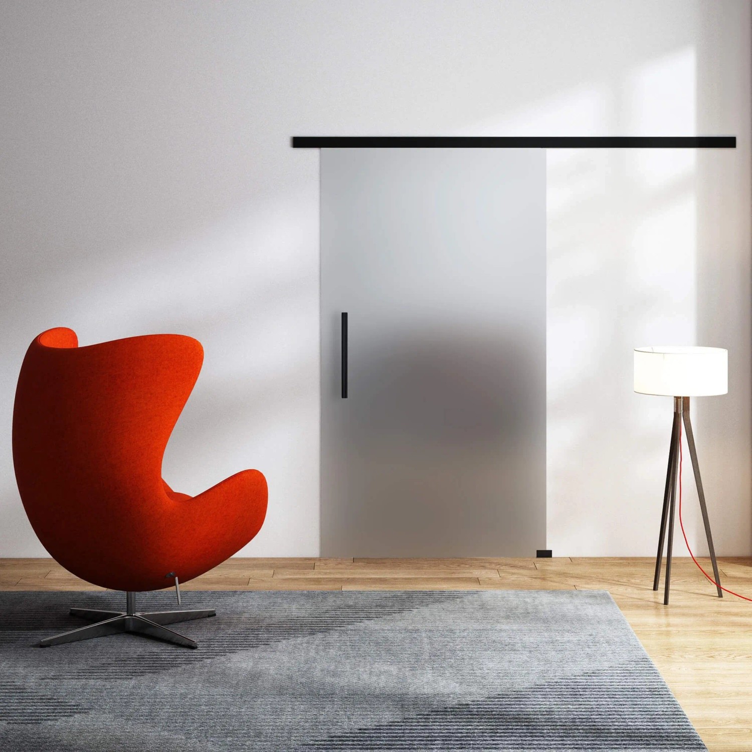 Dorma Glasschiebetür Satiniert 775 x 2050 mm Komplettset Schwarz Griffstange SoftClose