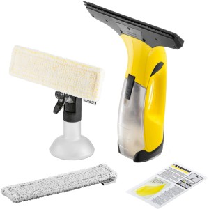 Kärcher Akku-Fenstersauger WV 2 Plus P mit Sprühflasche, Mikrofaserbezug und Outdoor Wischbezug.