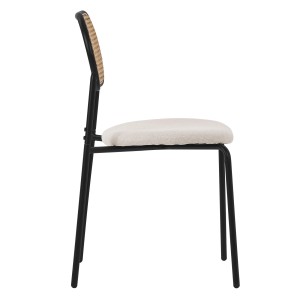 ML-Design Esszimmerstuhl 4er Set, beige, Rattanlehne, gepolstert, Stahlgestell, Seitenansicht.