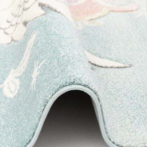 Nahaufnahme: Pergamon Kinderteppich Maui Kids mit Einhorn-Motiv, pastellbunt, 200x290cm.