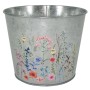 Runder, verzinkter A.H.G. Übertopf aus Metall mit Blumenaufdruck in Silber, Ø 17,5 cm.