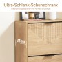 Schmaler SoBuy Schuhschrank in Holzoptik mit 2 Klappen, strukturierter Front und 24cm Tiefe für Diele.