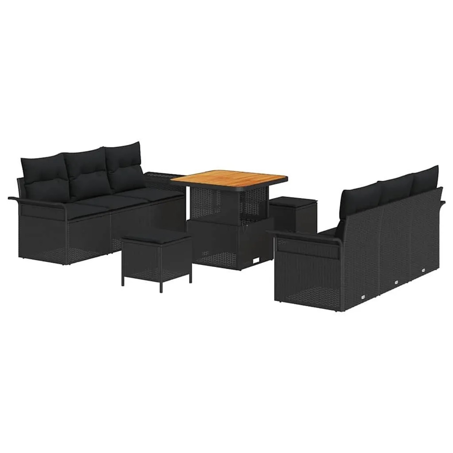 vidaXL Garten-Sofa-Set mit Kissen mit Speicher 9-Tlg Schwarz 3364034
