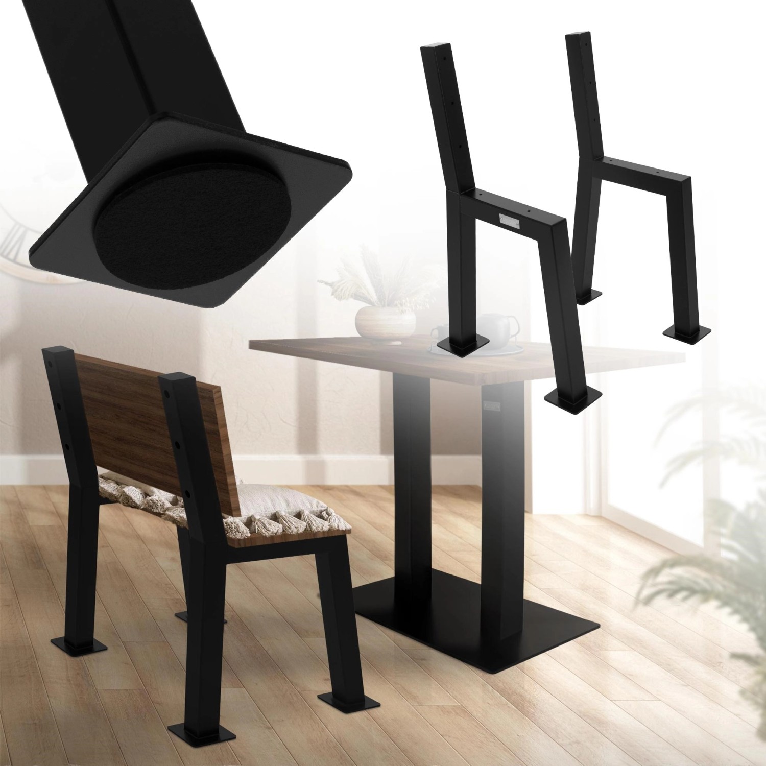 ML-Design Bankbeine, 2er Set, H-Form, 47x77,5cm, schwarz, Bankgestell mit Rückenlehne.