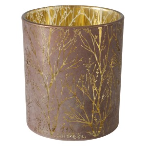 Windlicht Astano klein, Ø 7cm, mit goldenem Baum-Dekor auf Glas in verschiedenen Farben.