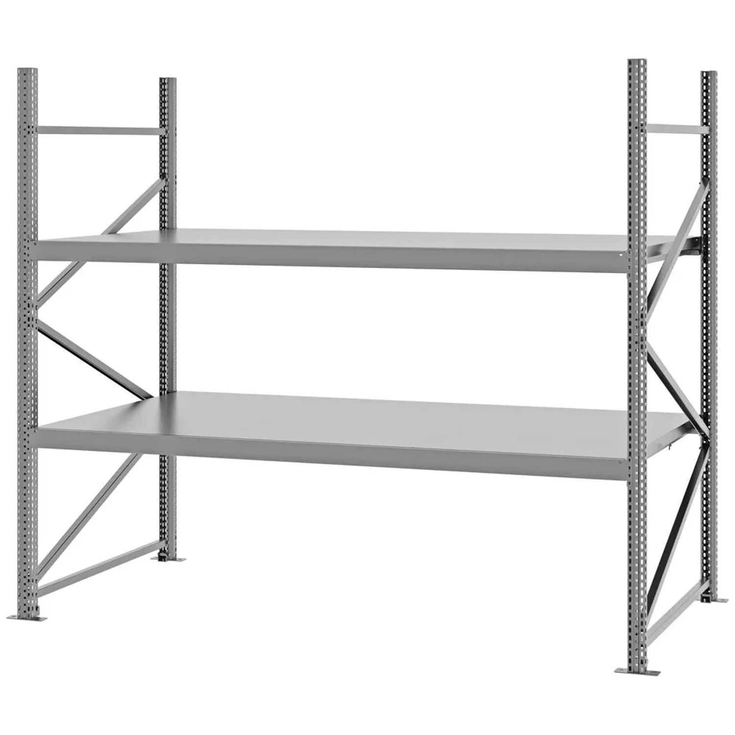 PROREGAL Weitspannregal Schraub-Stecksystem MAGNUS PRO Made In Germany Grundregal 200x225x100cm 2 Ebenen Stahlböden Fachlast 520kg Verzinkt