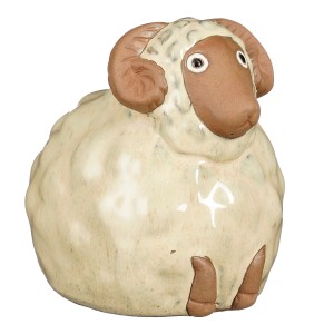 Cremefarbene Deko-Figur Schaf aus Keramik, 15 cm, für Garten & Wohnbereich.