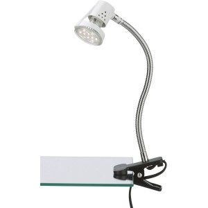 Briloner LED-Klemmleuchte in Titanoptik mit flexiblem Arm und warmweißem Licht.