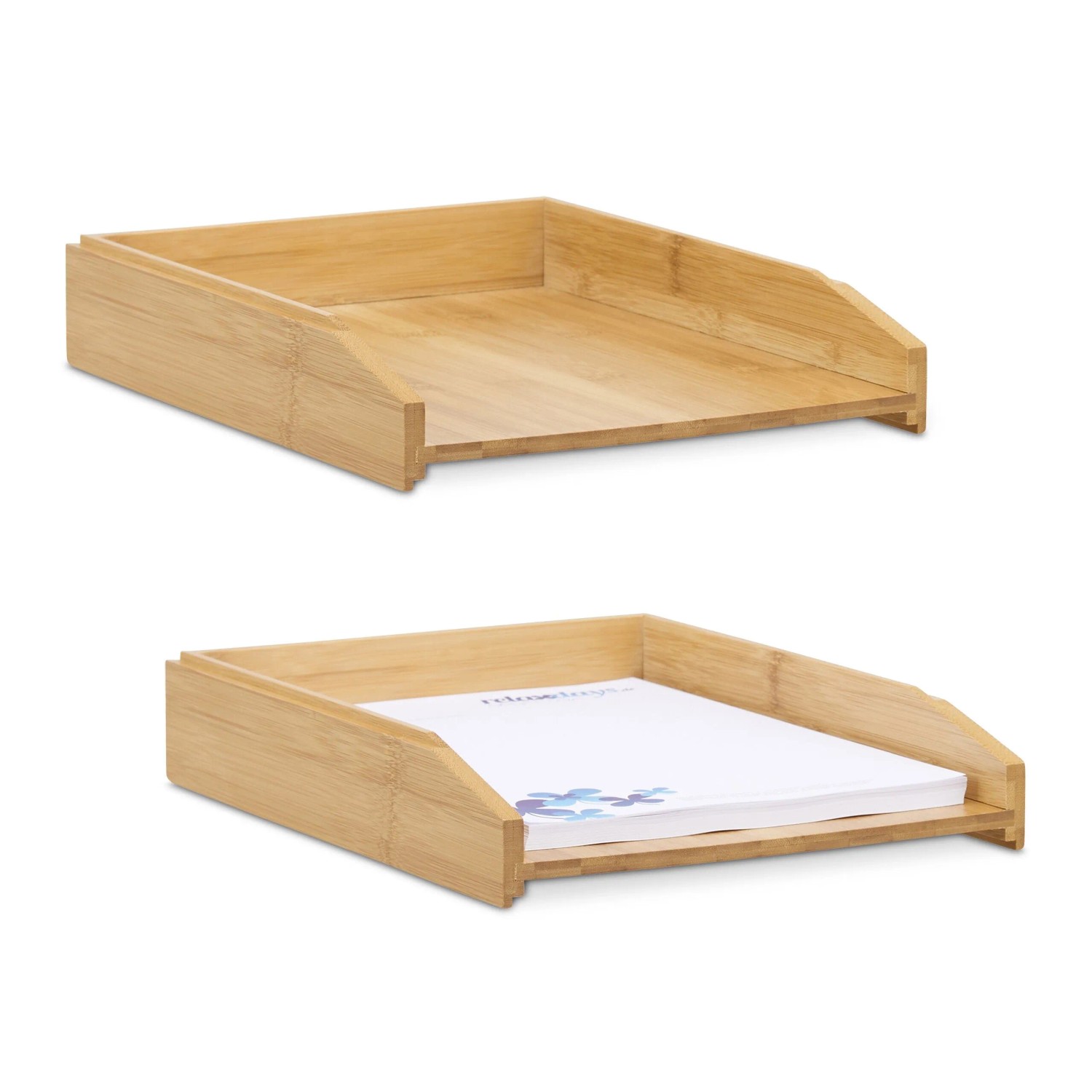 Relaxdays Briefablage 2er Set Bambus Natur Stapelbar 6 cm x 25 cm x 33 cm 800 g