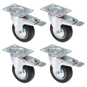 4 HMF Schwerlastrollen mit Bremse, 100 mm Vollgummi-Räder, verzinktes Stahlgehäuse. Ideal für Möbel, Maschinen.