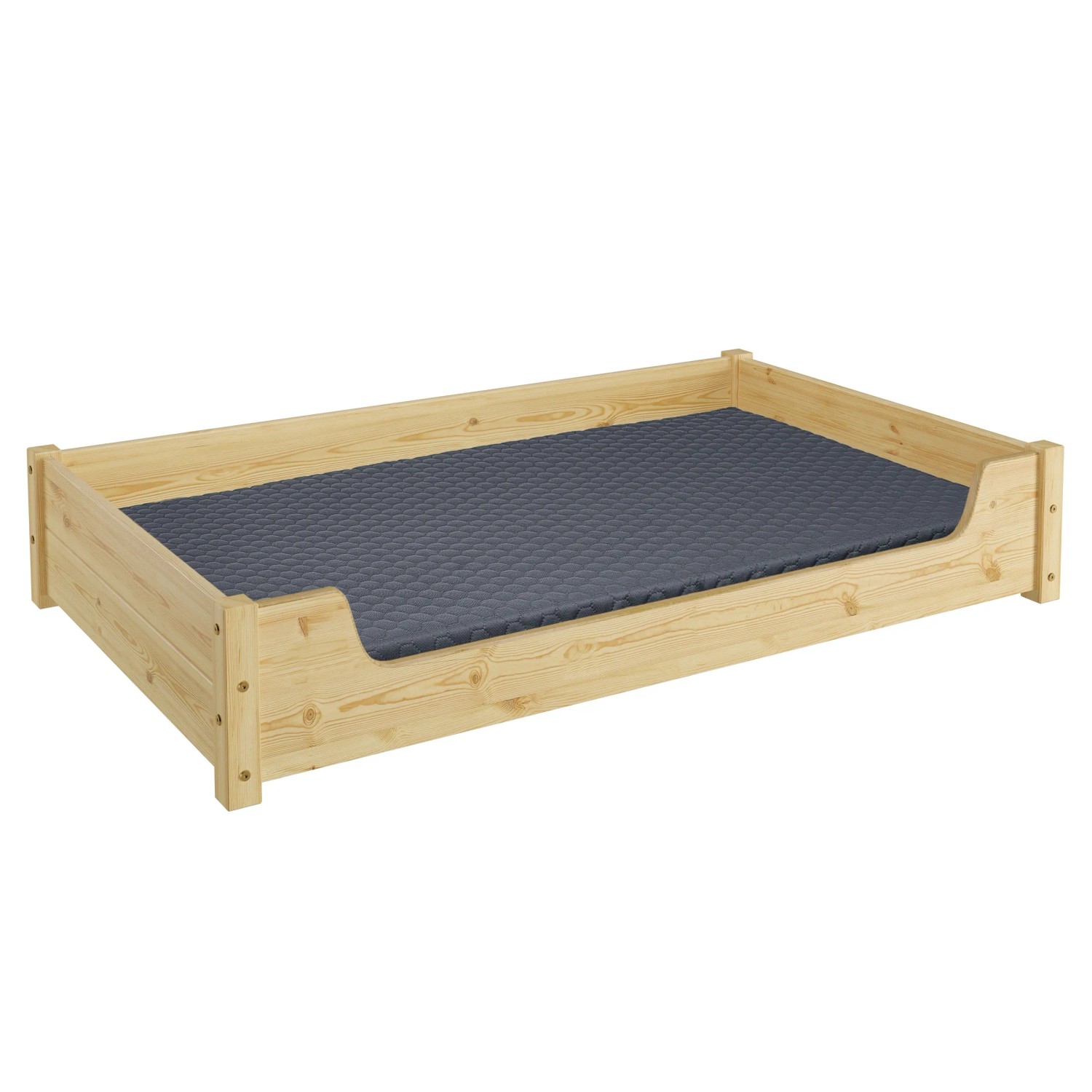 Kuscheliges Hundebett aus Kiefernholz mit Rollrost und Matratze, 120x70 cm.