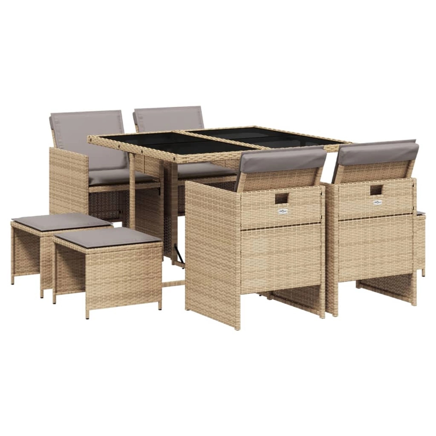 vidaXL 9-Tlg Garten-Essgruppe mit Kissen Beigemischung Poly Rattan 3210600 günstig online kaufen