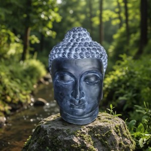 Relaxdays Buddha Kopf Polyresin Anthrazit Wetterfest Frostfest UV-beständig 55 cm x 36 cm x 32 cm