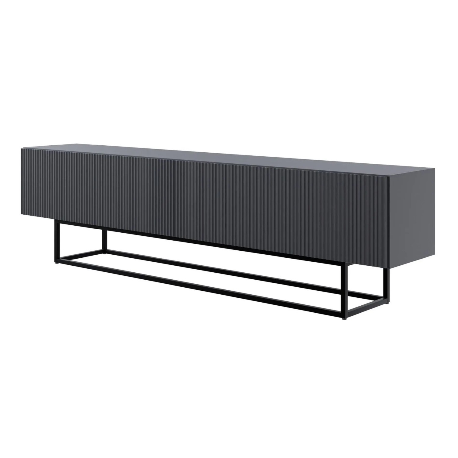 Selsey TV-Lowboard Veldio mit Lamellenfront 175 cm Schwarz mit Schwarzem Gestell