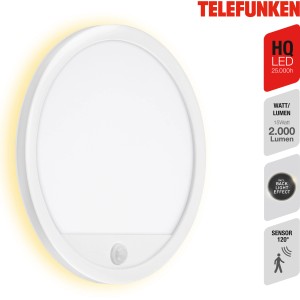 Weiße Telefunken LED-Außenleuchte Nizza mit Bewegungsmelder und Backlight-Effekt.
