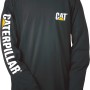 Schwarzes Cat Longsleeve in Größe M, Teil der Arbeitskleidung, mit Logo auf Brust und Ärmel.