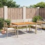 Beige 4-tlg. Garten Essgruppe aus Polyrattan mit Holztisch und Kissen.