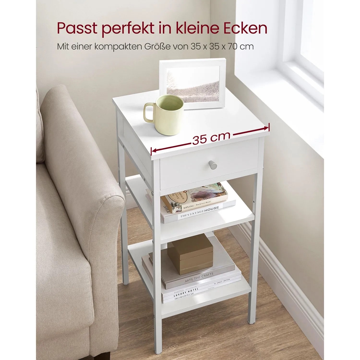 Vasagle Kleiner Beistelltisch Weiß mit Stauraum 35 x 35 x 70 cm kaufen bei OBI