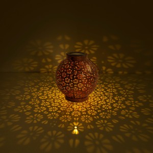 2er Set bronzefarbene LED Solar Deko-Leuchte (Höhe 18cm) mit Blumenmuster und warmweißem Licht.