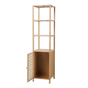 Svita Badregal L aus Bambus mit Tür und Regalfächern, freistehend.