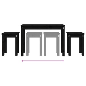 vidaXL Satztische, 3 Stk., Schwarz, Kiefer Massivholz. Tisch-Set mit einem großen und zwei kleinen Tischen.