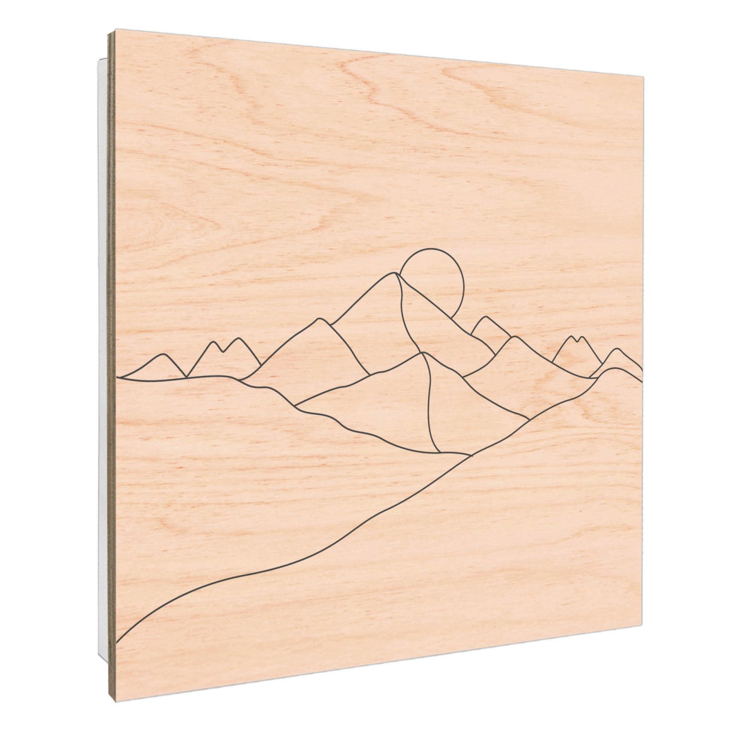 Weißer Banjado Schlüsselkasten aus Holz, 30x30cm, mit Bergsilhouette und 50 Haken.