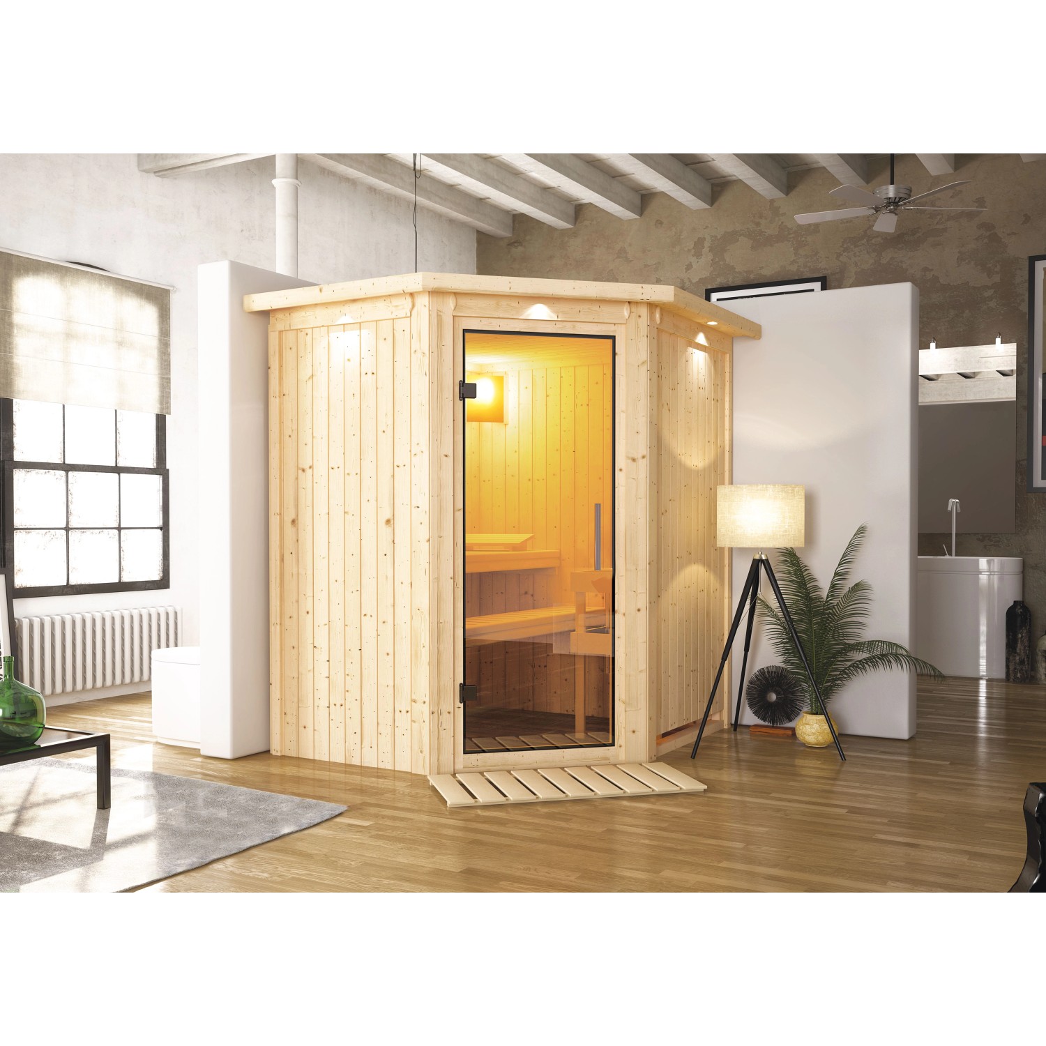 Karibu Sauna Thora LED-Dachkranz Natur