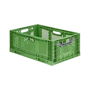 Grüne PROREGAL Klappbox 45L, stapelbar und klappbar, für Industrie und Gewerbe.
