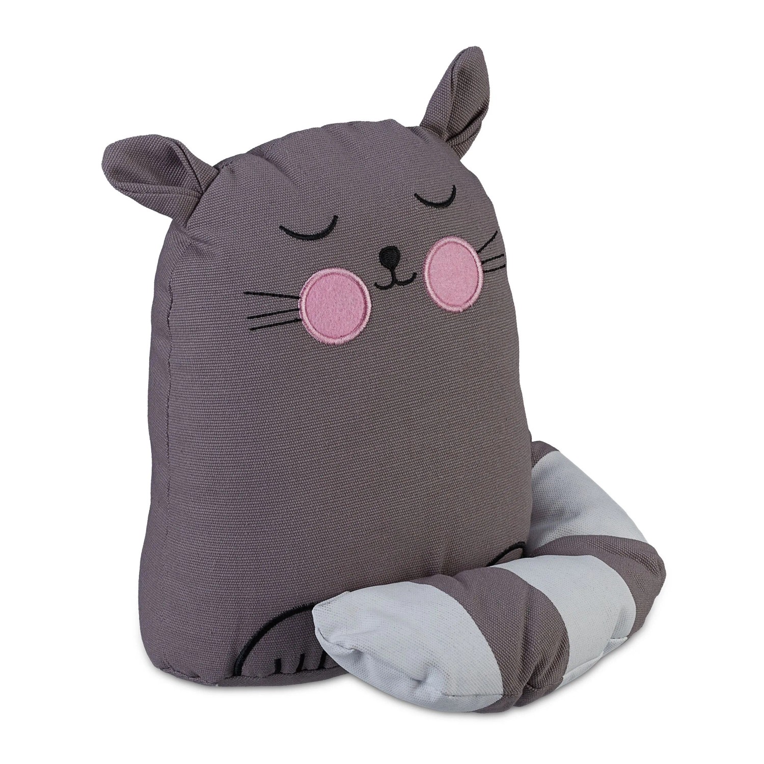 Relaxdays Türstopper Katze Polyester Grau Weiß Rosa Freistehend Schwer 22 cm x 20 cm x 15,5 cm 1 kg