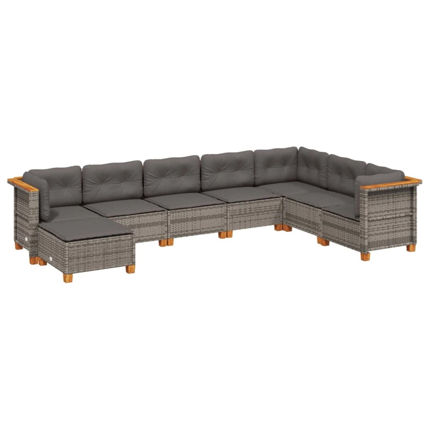 vidaXL 8-Tlg Garten-Sofagarnitur mit Kissen Grau Poly Rattan 3261954