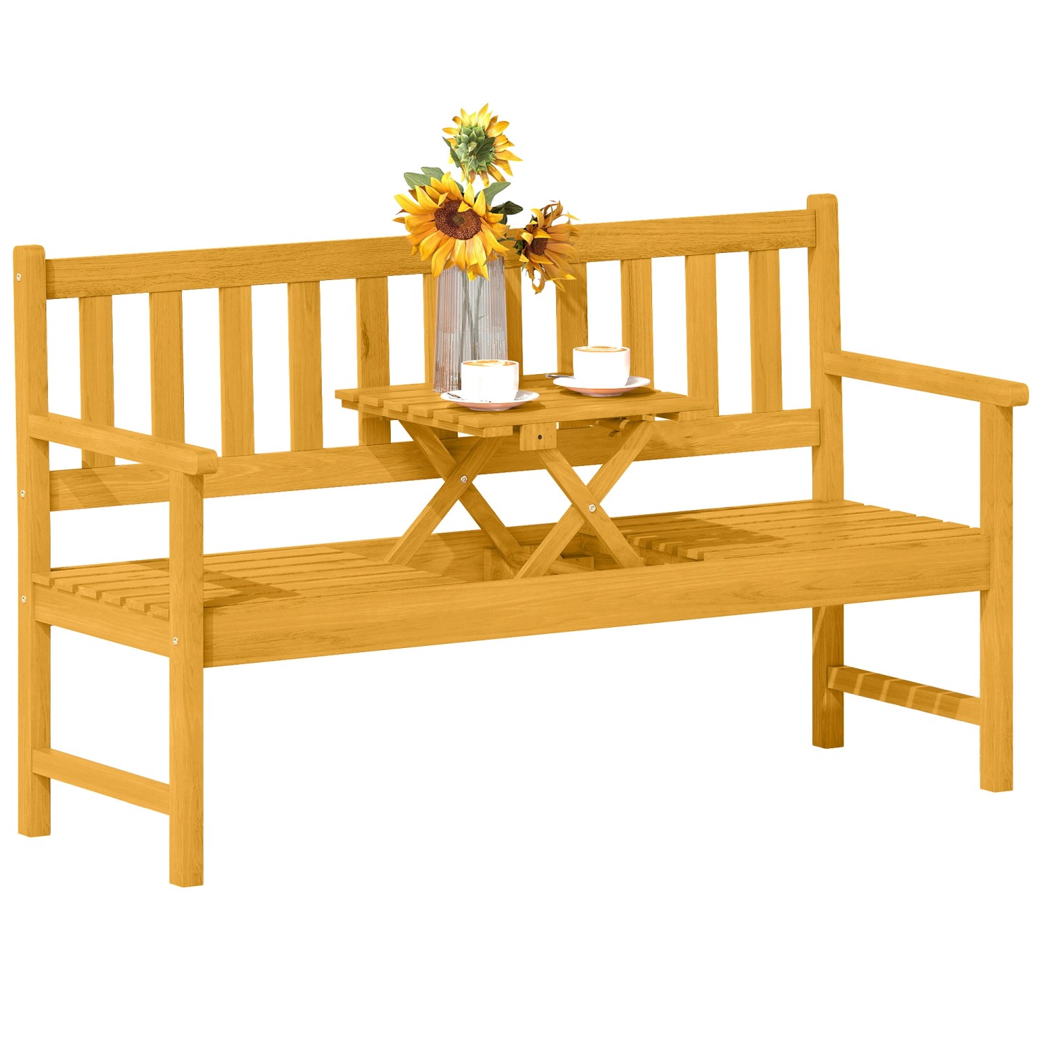 Outsunny Gartenbank 2-Sitzer Akazienholz 149L x 56 5B x 89H cm Teak günstig online kaufen
