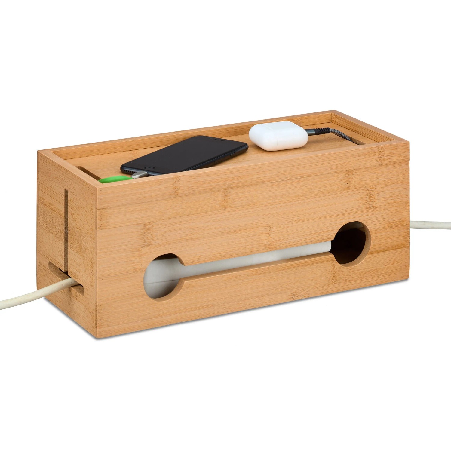 Relaxdays Kabelbox Bambus Natur Mit Magnetverschluss 14 cm x 34,5 cm x 14 cm 1,1 kg
