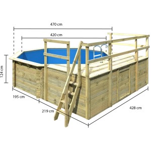 Karibu Pool Modell 2 D KDI Holzpool mit Leiter und umlaufender Holzterrasse.