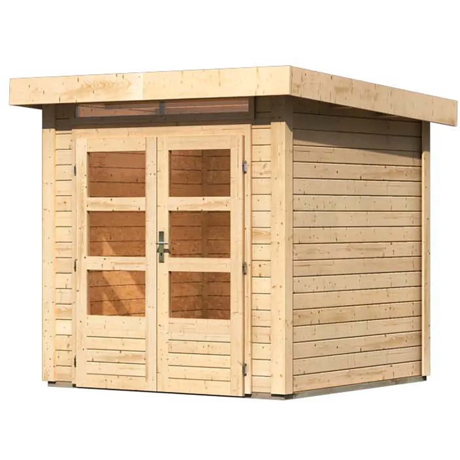 Unbehandeltes Karibu Holz-Gartenhaus Kumla 1 mit Pultdach, 200x200 cm.