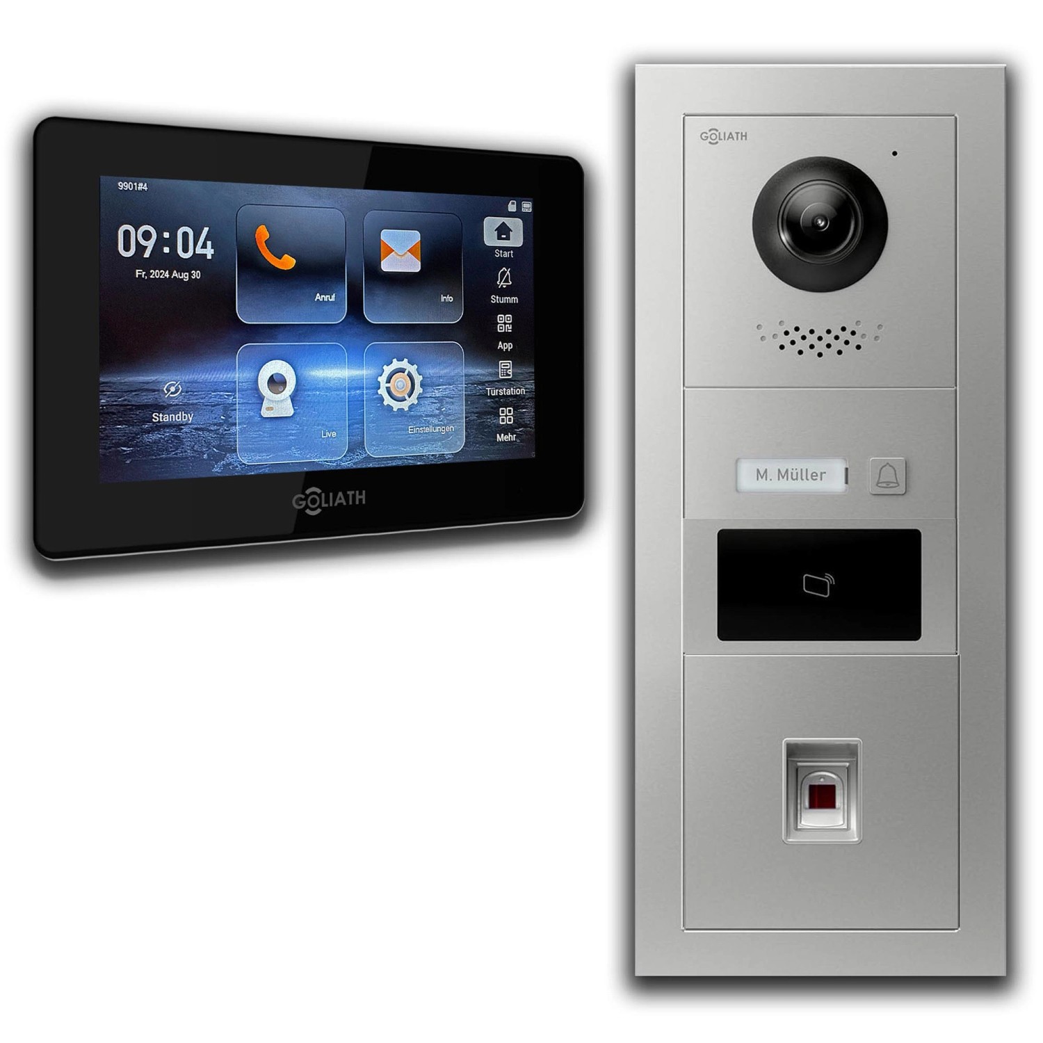 Goliath 2 Draht BUS IP Video Türsprechanlage 7 Zoll Schwarz Fingerprint RFID Silber