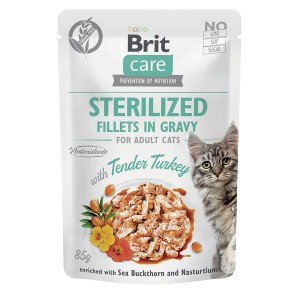 Brit Care Katzen-Nassfutter Adult Tender Turkey Sterilized, 85g Packung mit Truthahn für sterilisierte Katzen.
