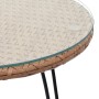Detailansicht: Beistelltisch der 3-teiligen Poly-Rattan Lounge-Garnitur in Natur mit Glasplatte.