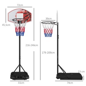 SPORTNOW tragbarer Basketballkorb aus schwarzem Stahl, transparentes Backboard mit orangefarbenem Ball, höhenverstellbar, mit Maßen.