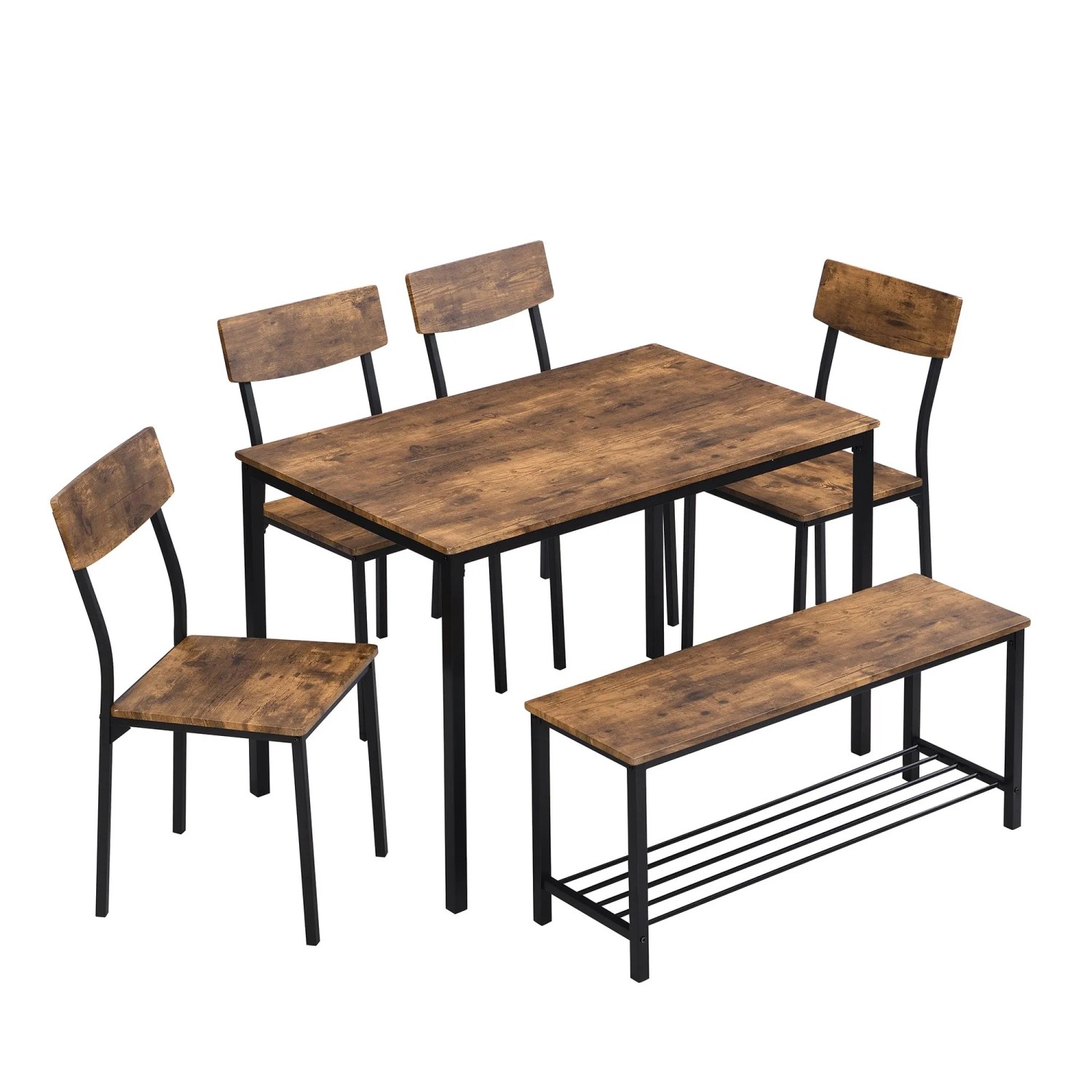 Merax Esstisch Set mit Bank und 6 Sitzplätzen Industrie Design Holz Stahl
