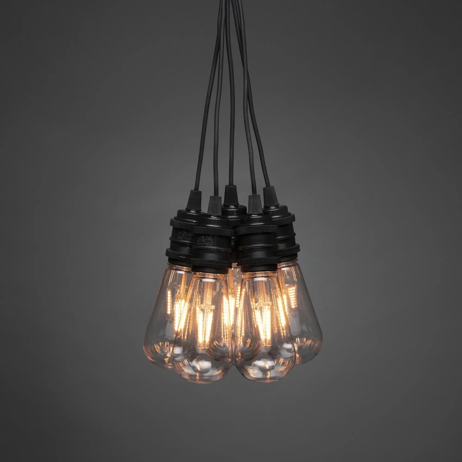 Konstsmide LED-Lichterkette Retro mit 10 bernsteinfarbenen LEDs für Außen, Detailansicht.
