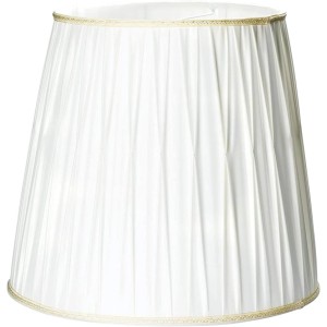 Creme-weißer Stoff-Lampenschirm für Stehlampen, plissiert, mit goldener Kante. Ø 55 cm, obere Befestigung.