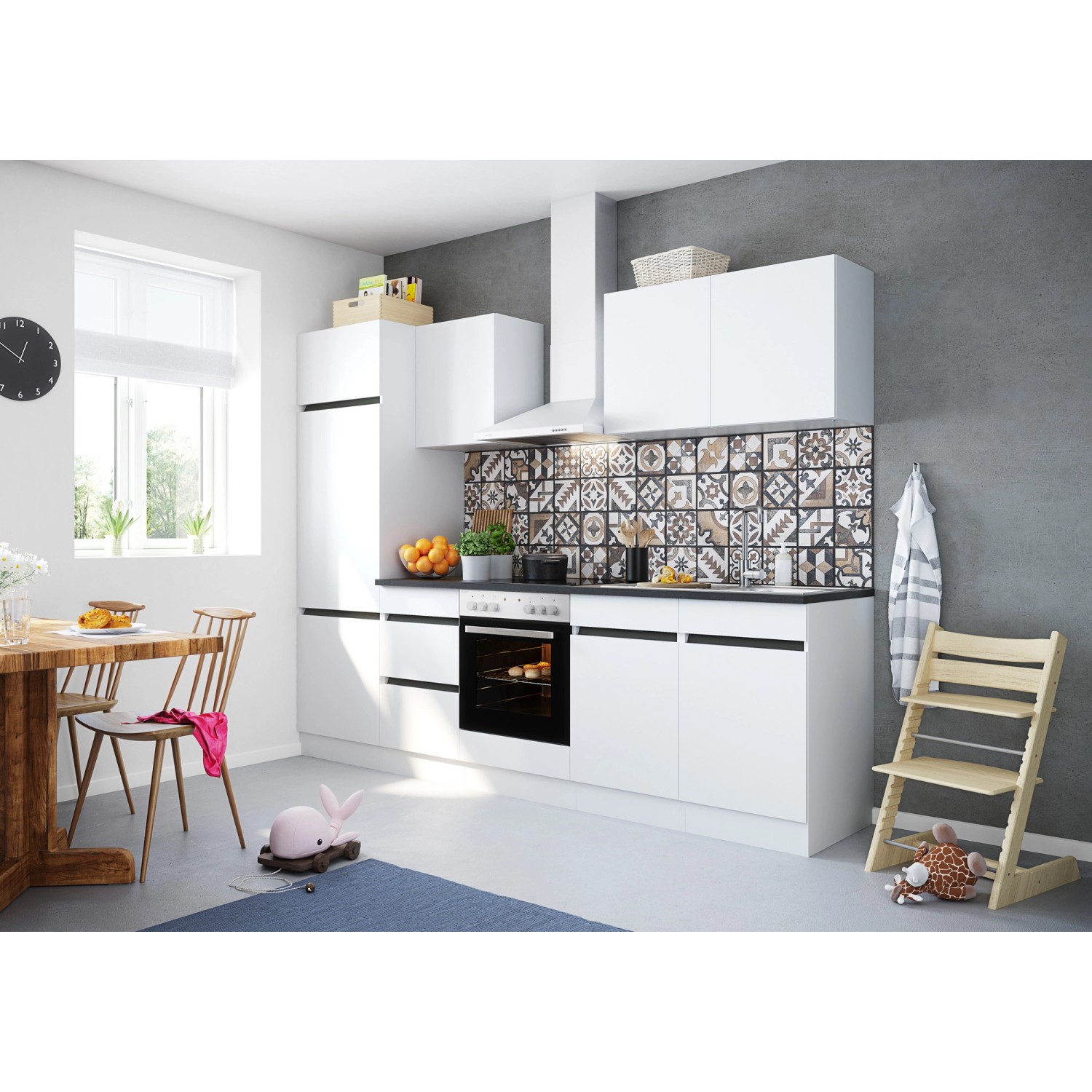 Optifit Küchenzeile/Küchenblock OPTIkombi Luca932 mit E-Geräten 270 cm Breite Weiß