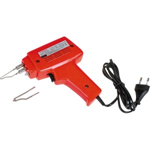 Rote Rothenberger Lötpistole RoQuick mit zwei Lötspitzen und Kabel.
