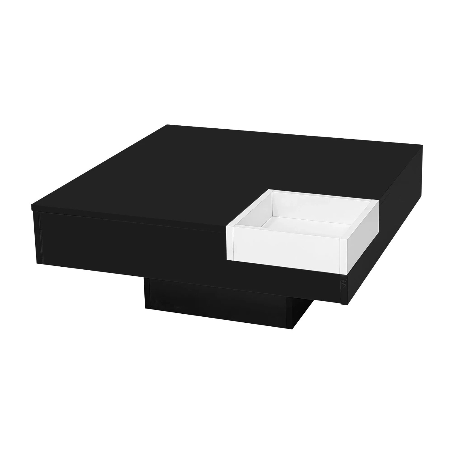 okwish Couchtisch mit LED-Lichteffekt und Herausnehmbarer Aufbewahrungsbox Schwarz 70 × 70 cm