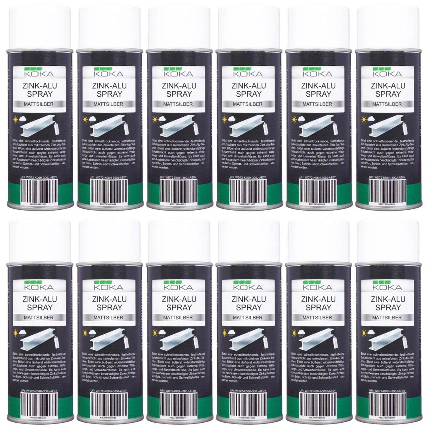 KOKA 12x Zink-Alu Spray Silber Matt