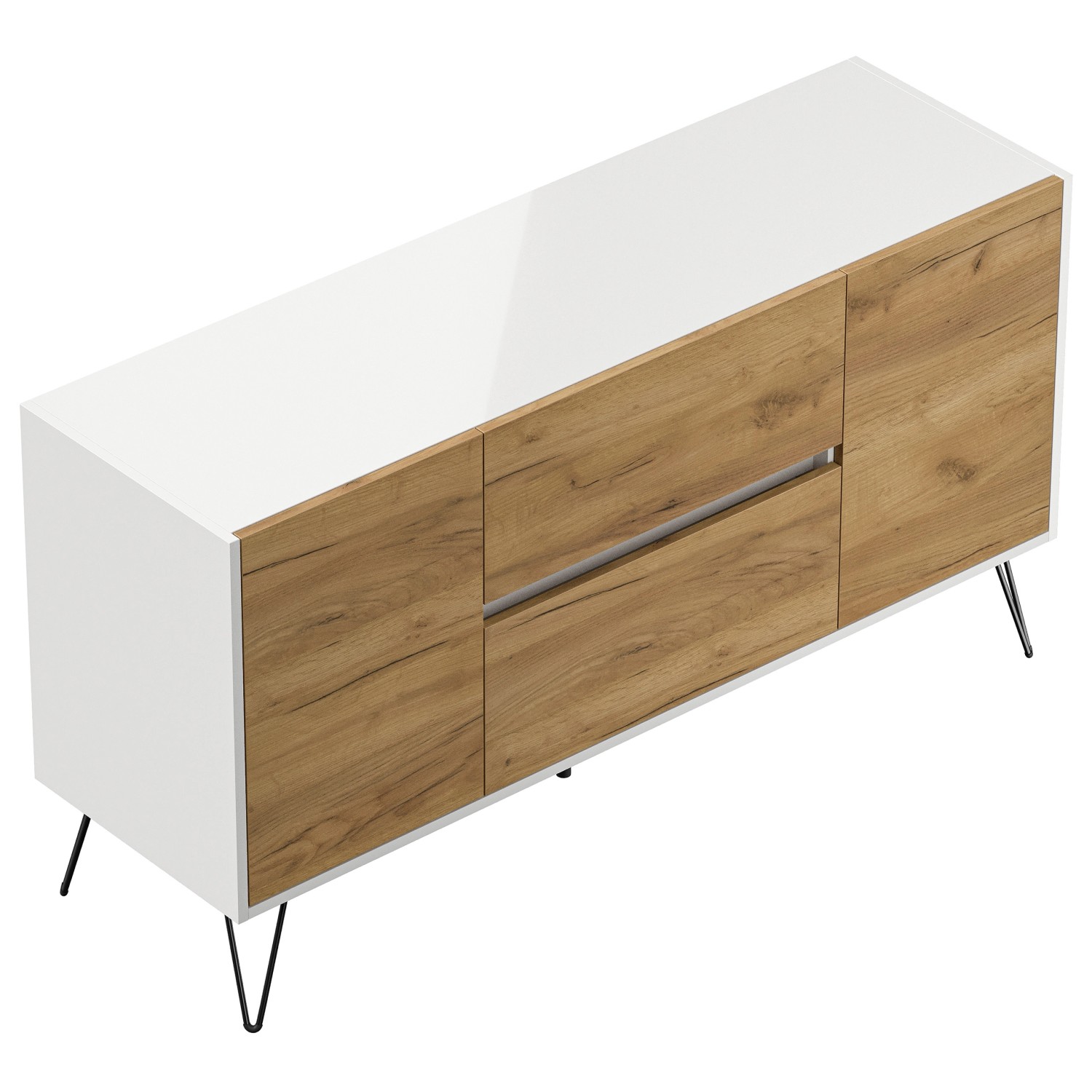 Posseik Sideboard Industrial F 2 Schubladen 2 Türen 140 cm Weiß Eiche Front günstig online kaufen