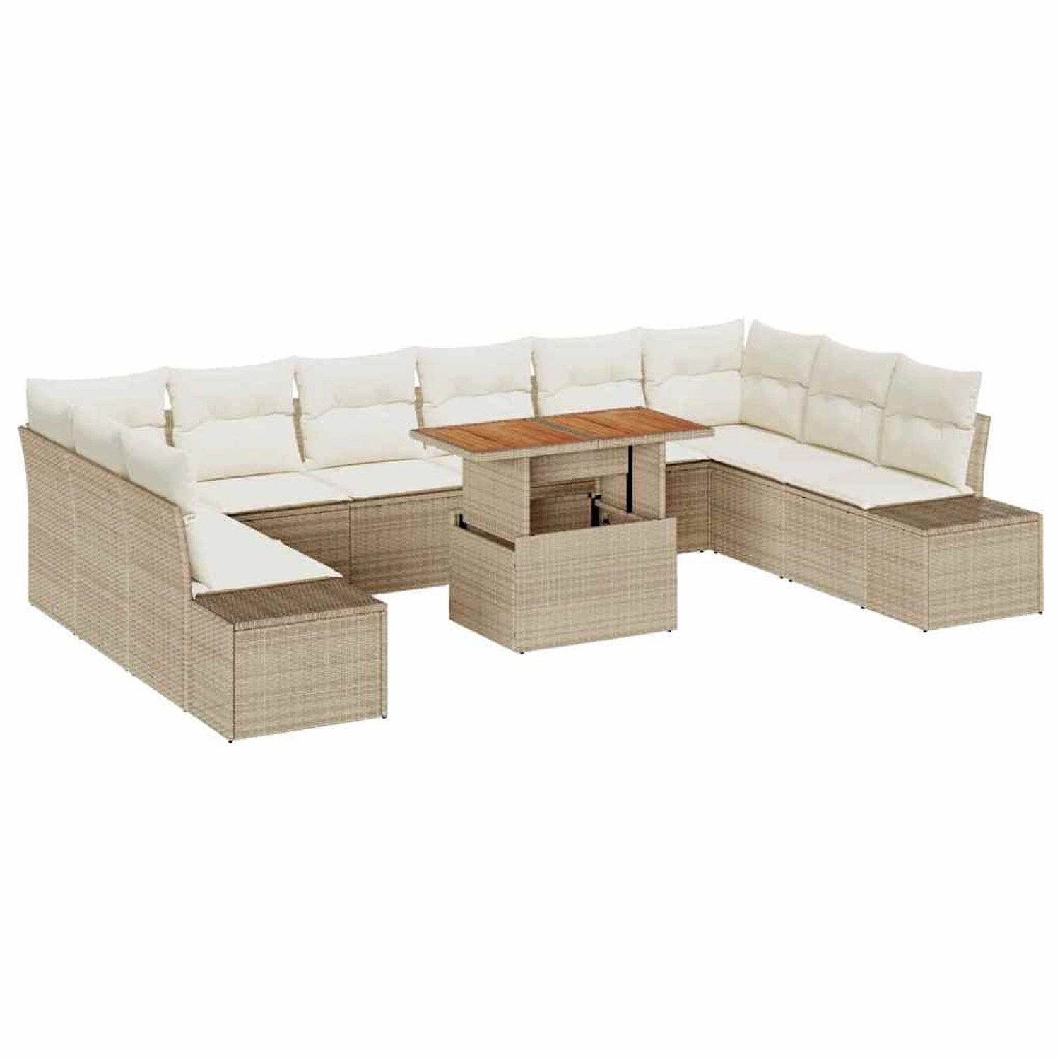 vidaXL Garten-Sofa-Set mit Speicher 11-Tlg Beige Poly Rattan 3358752 günstig online kaufen