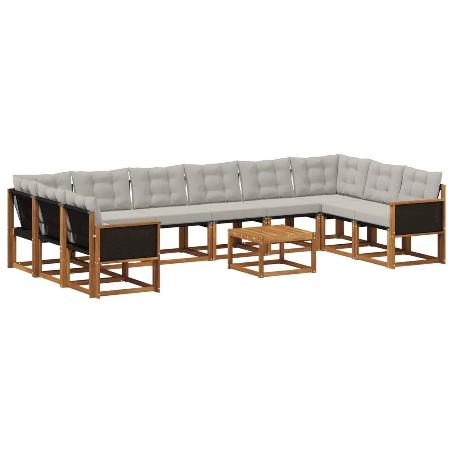 vidaXL Outdoor-Sofagarnitur mit Kissen 11 Stk Natur und Hellgrau 3382247