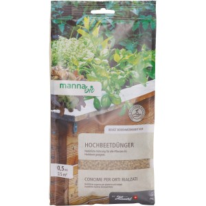 Manna Bio Hochbeetdünger, 0,5 kg Packung für Gemüse und Kräuter im Garten.